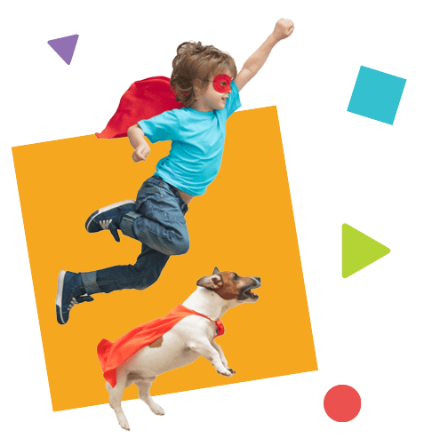 A-kid-withMask-and-dog-jumping-together